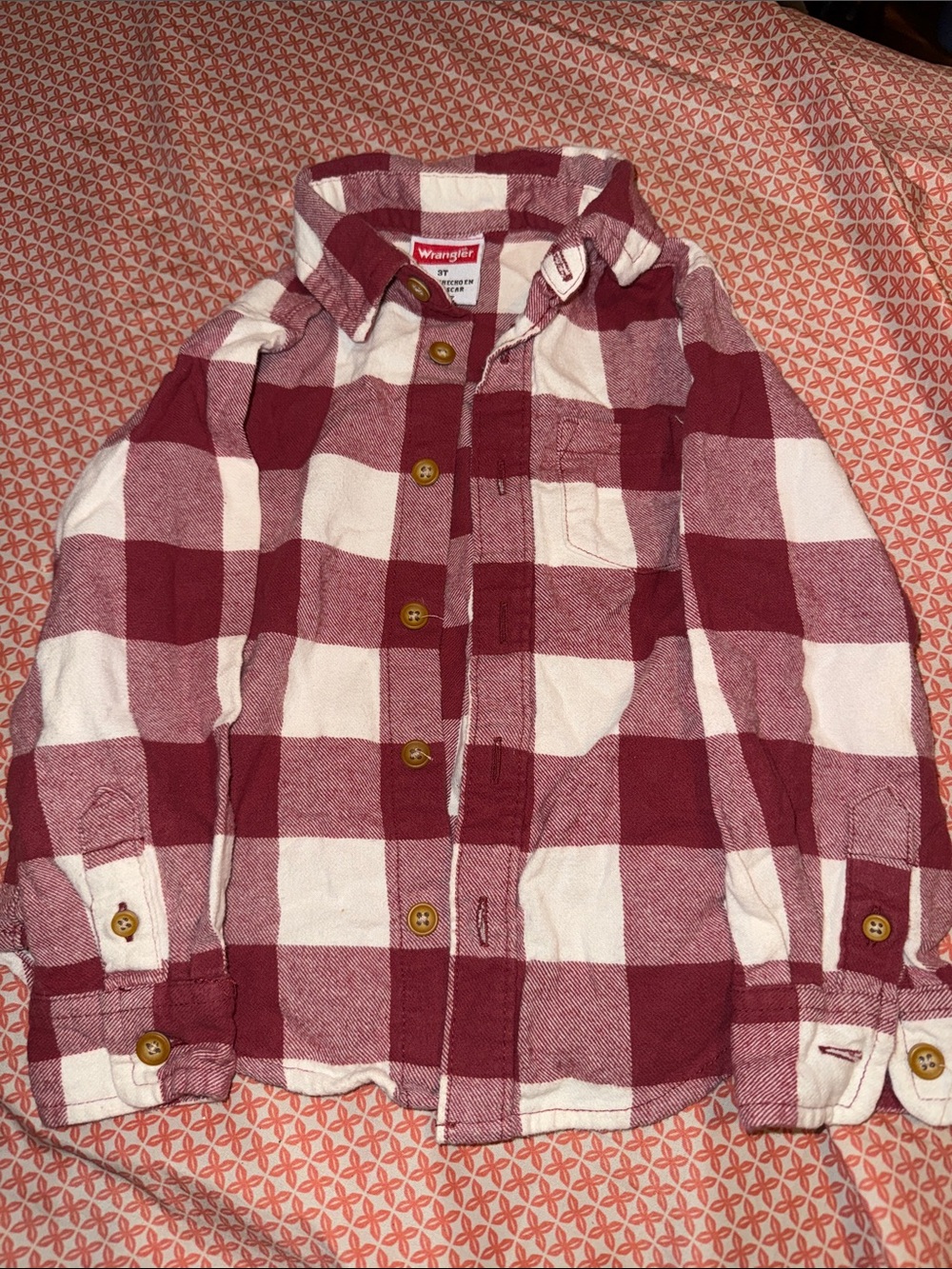 Wrangler Kids red and White Plaid Button-Down Shirt